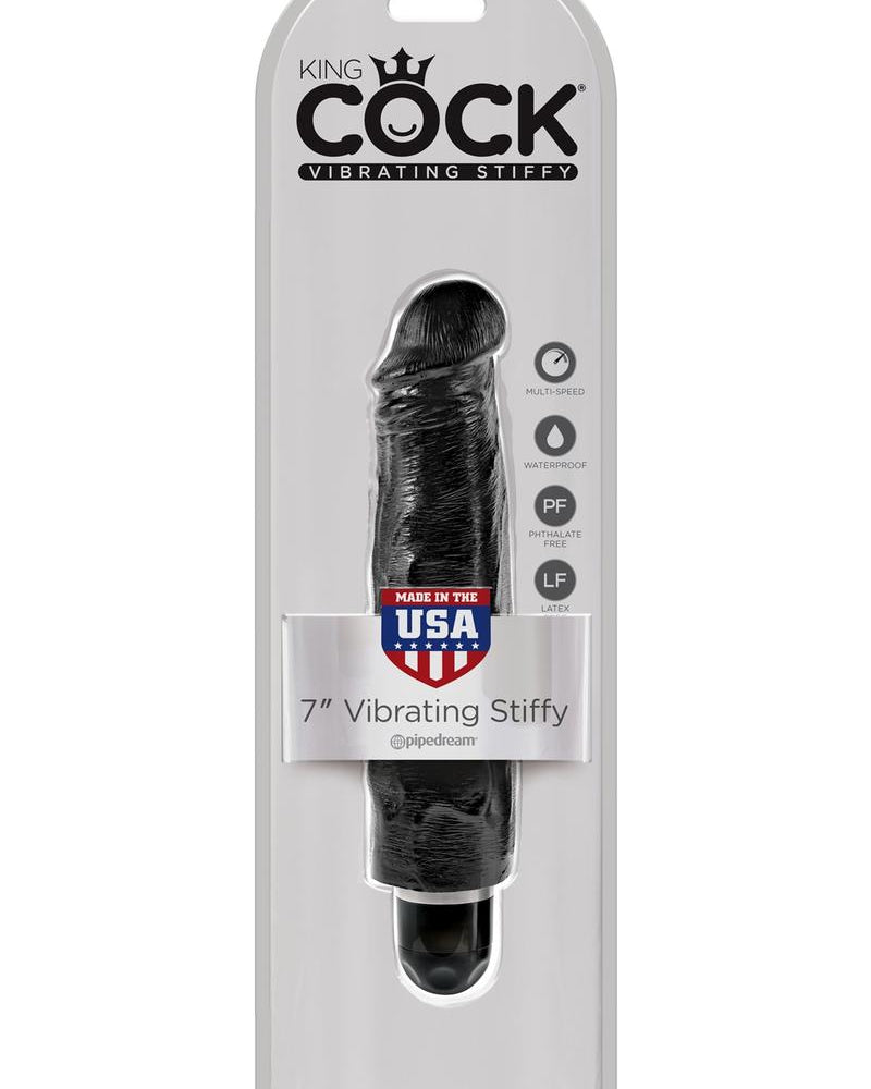 Consolador realista rígido con vibración King Cock, resistente al agua, color negro, 7 pulgadas