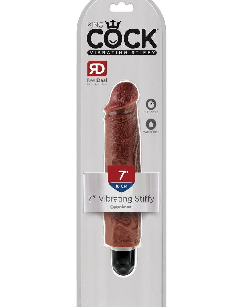 Consolador realista rígido y vibrante King Cock, resistente al agua, color marrón, 7 pulgadas