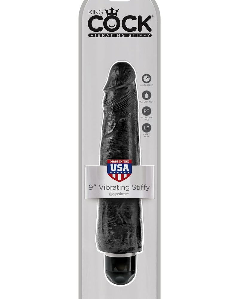 Consolador realista rígido y vibrante King Cock, resistente al agua, color negro, 9 pulgadas