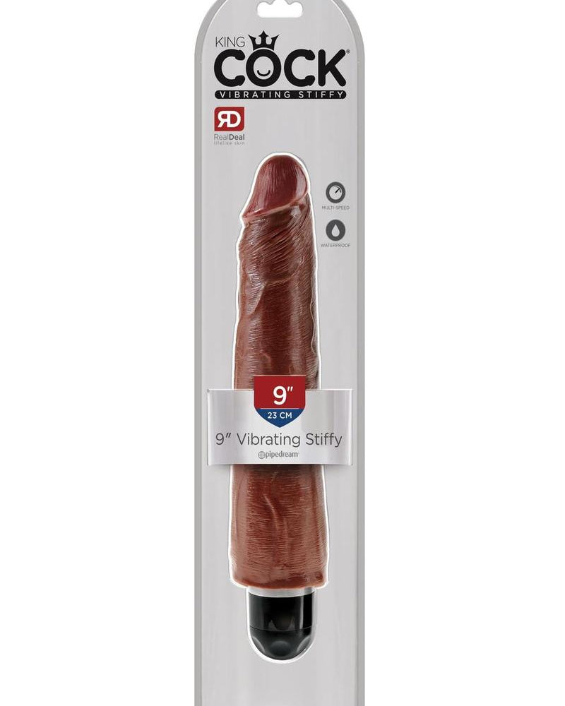 Consolador realista rígido y vibrante King Cock, resistente al agua, color marrón, 9 pulgadas