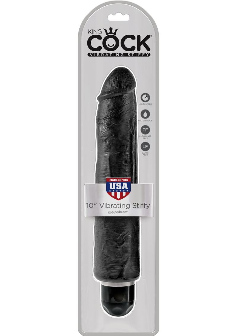 King Cock Vibrating Stiffy Realistic Dildo Waterproof Black 10 Inch