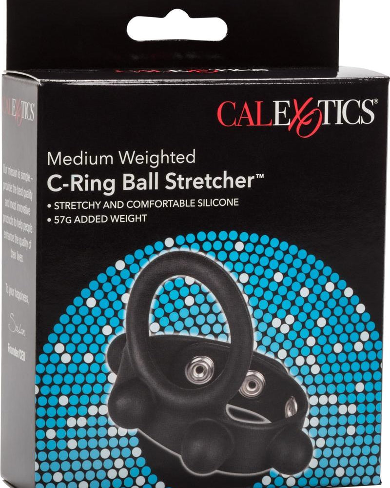 Medium Weighted C-Ring Ball Stretcher Silicone Cockring Black