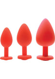 Tapones anales de silicona de 3 piezas Frisky Red Hearts con detalles de gemas