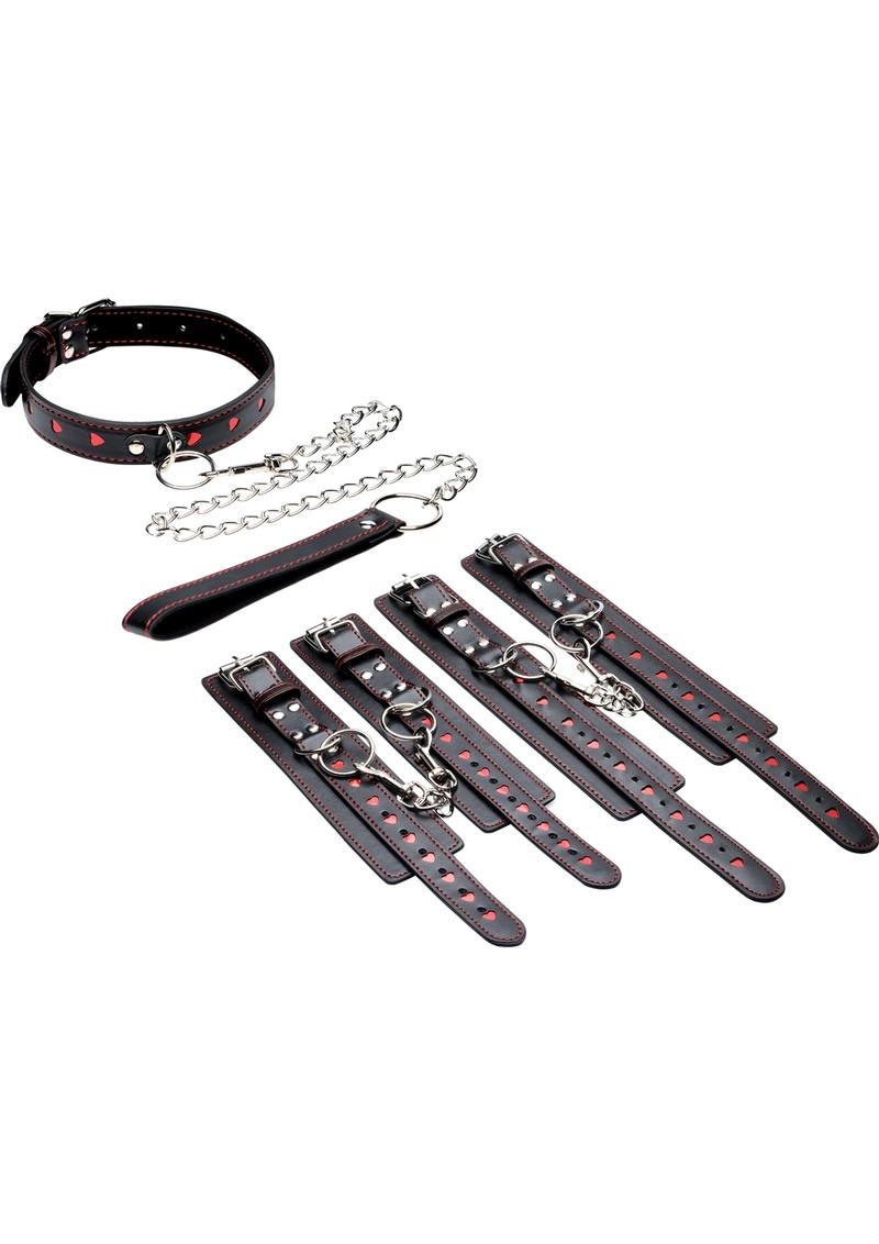 Conjunto de bondage de 5 piezas con detalles en forma de corazón Frisky Heartache