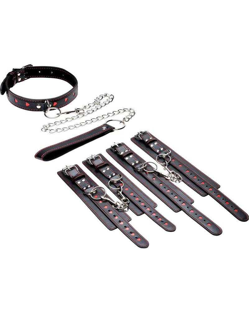 Conjunto de bondage de 5 piezas con detalles en forma de corazón Frisky Heartache