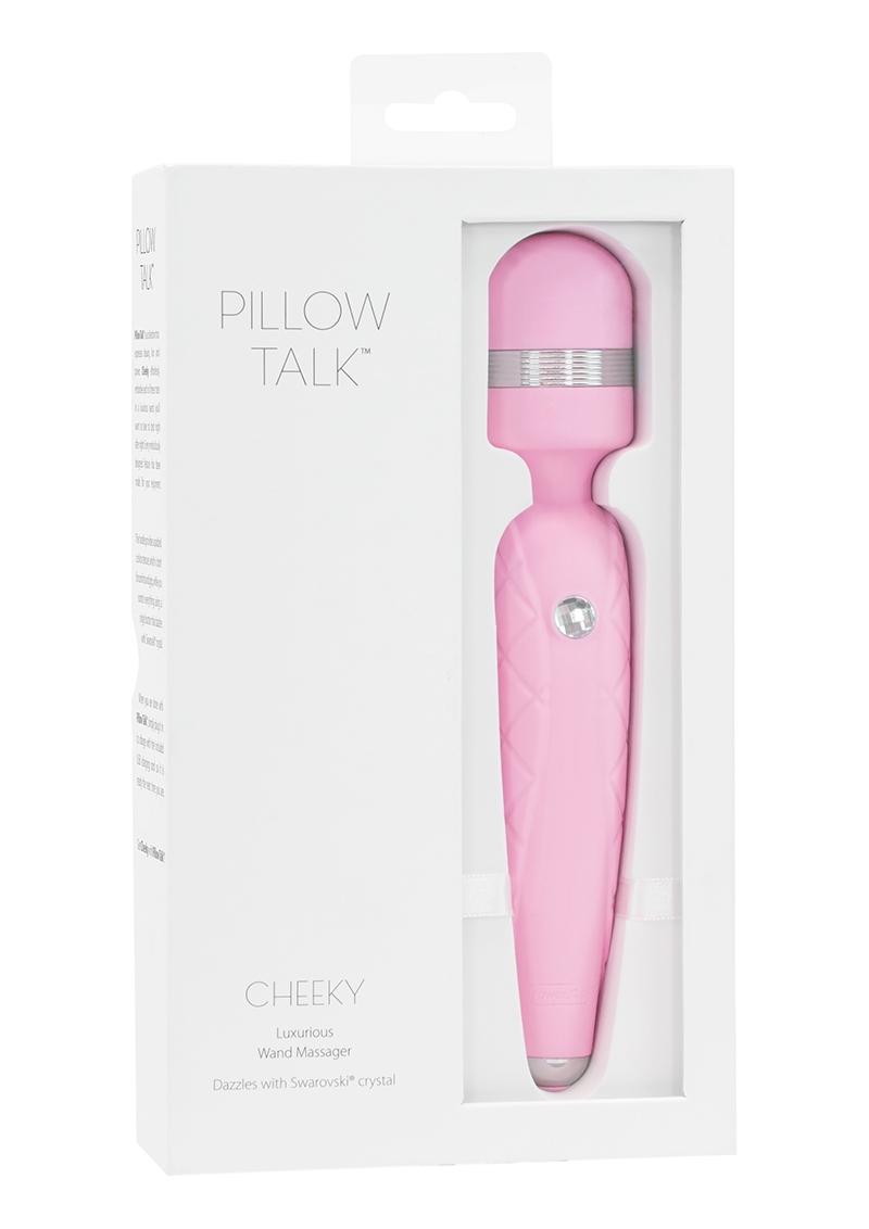 Varita masajeadora de silicona con recarga USB y cristales de Swarovski en color rosa de Pillow Talk Cheeky