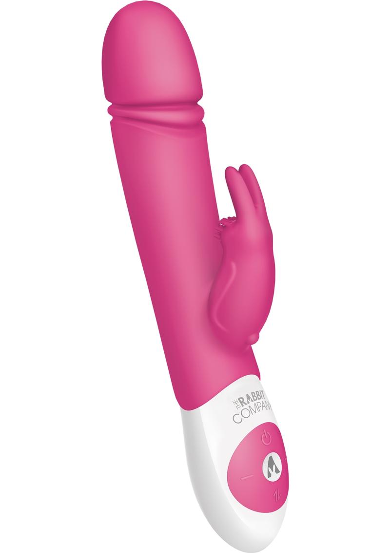 Vibrador de silicona con estimulación del clítoris recargable por USB Thrusting Rabbit, resistente a salpicaduras, color rosa