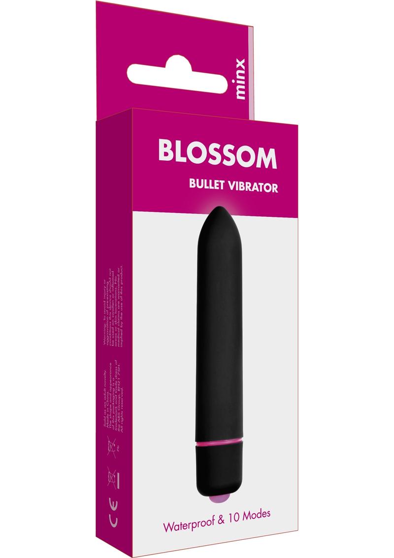 Vibrador bala Minx Blossom de 3,7 pulgadas, 10 modos, resistente al agua, color negro