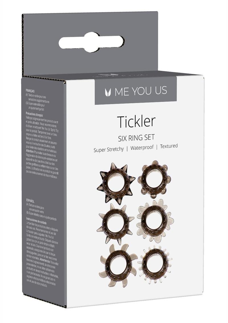 Juego de anillos para el pene Link Tickler con textura variada, resistentes al agua, color humo, 6 unidades por paquete