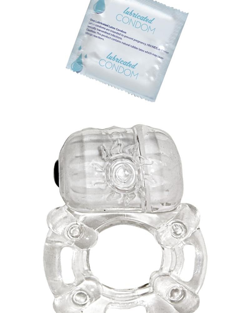 Anillo vibrador con preservativo lubricado que mantiene la erección pulsante