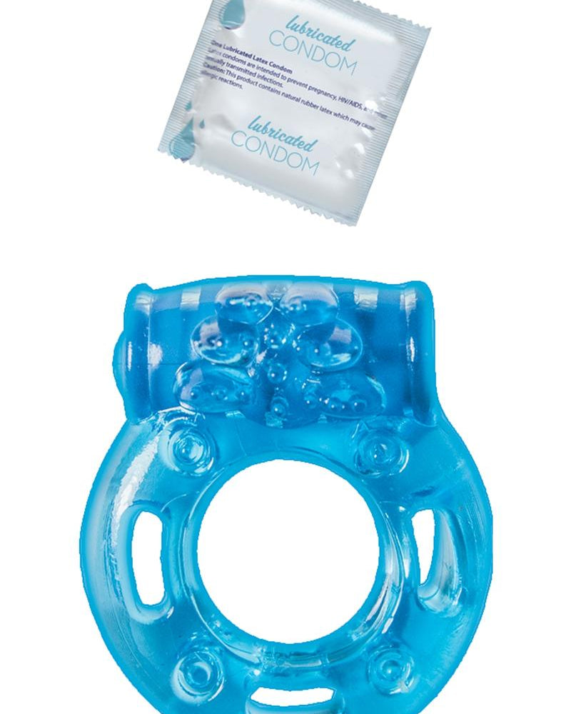 Anillo vibrador con preservativo lubricado Anillo de placer para el clítoris Azul