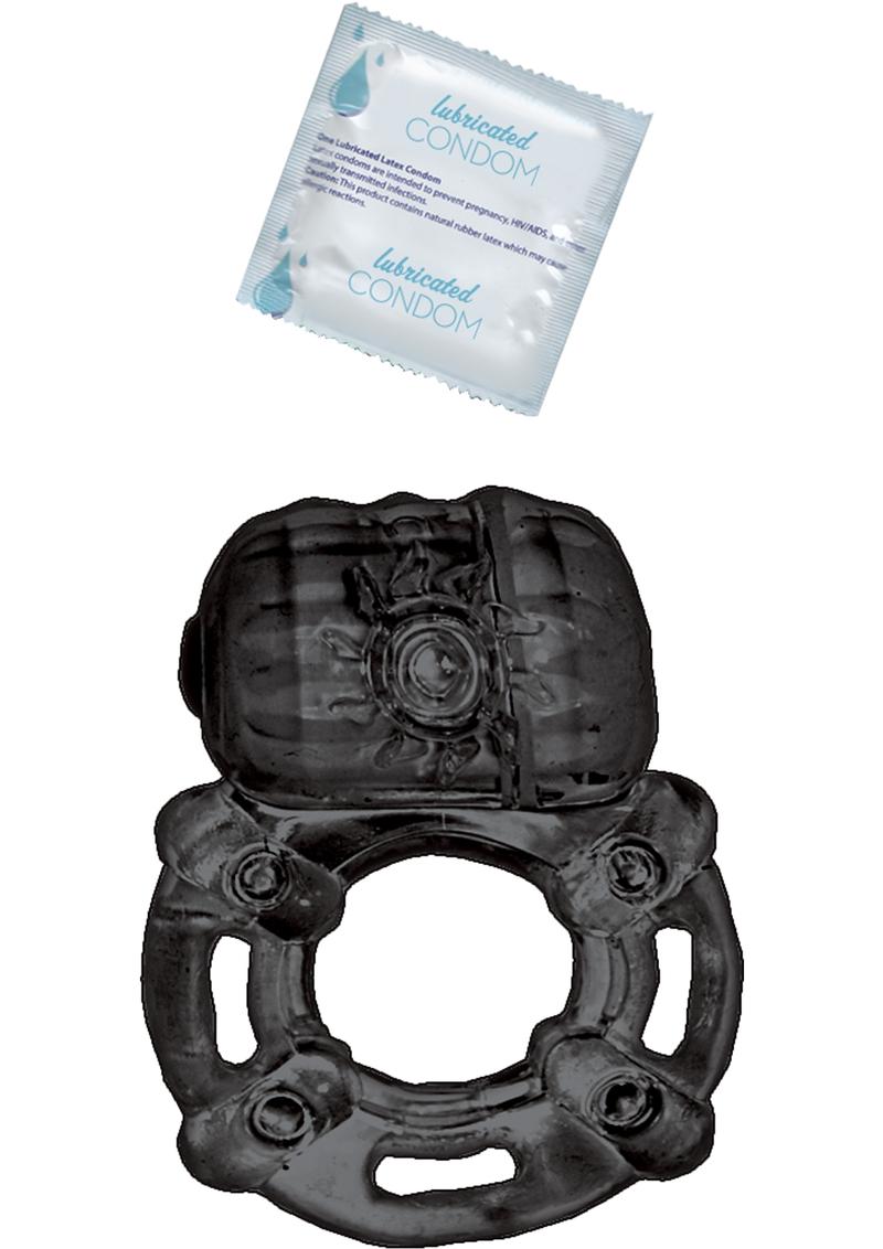 Vibrating Ring With Lubricated Condom Pulsating Erection Keeper Black