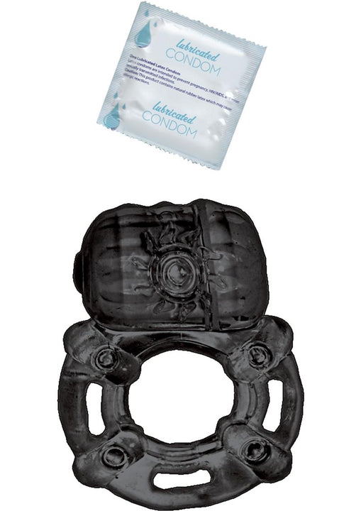 Vibrating Ring With Lubricated Condom Pulsating Erection Keeper Black