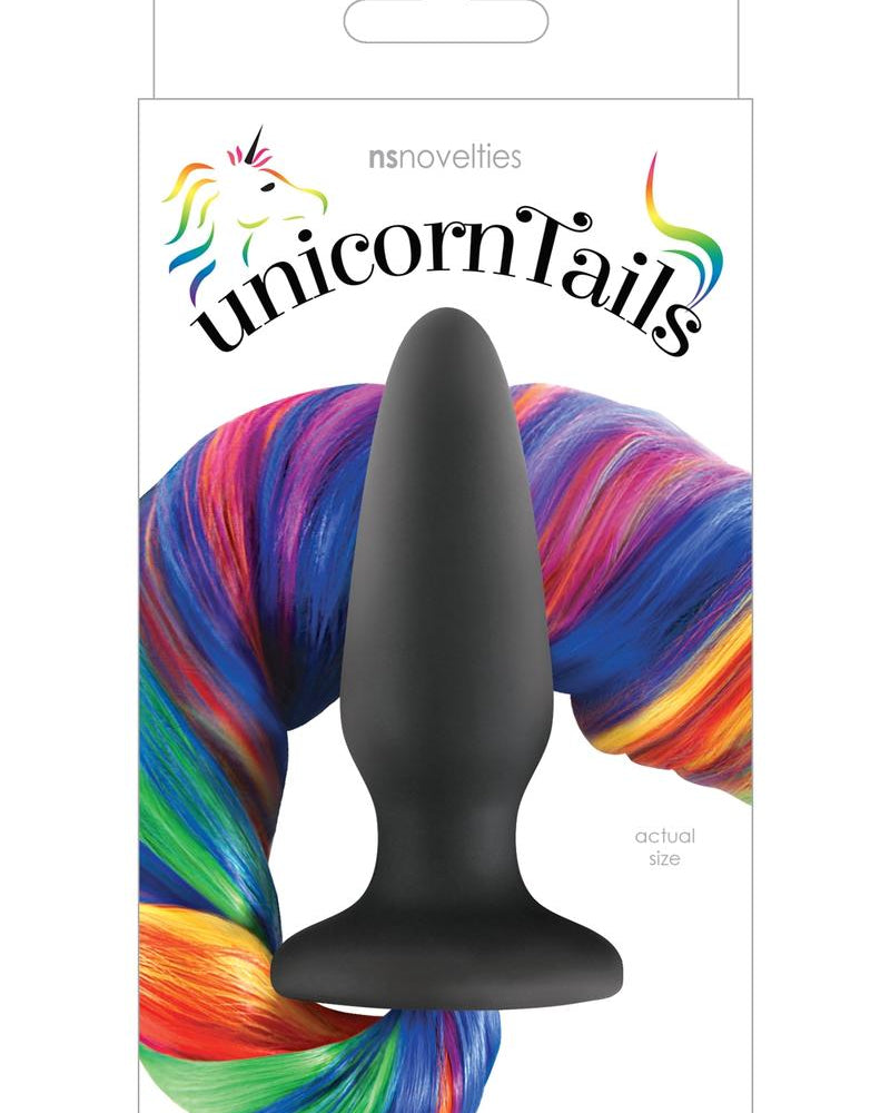 Cute Fun And Pretty Anal Butt Plug Black With Long Rainbow Tail