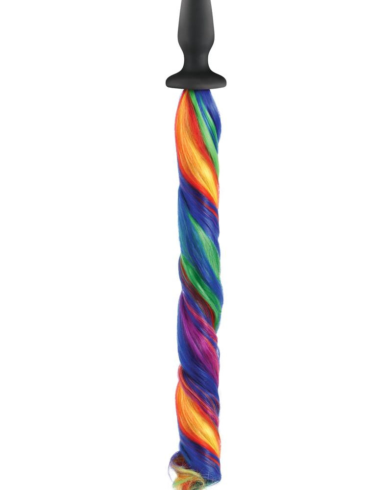 Cute Fun And Pretty Anal Butt Plug Black With Long Rainbow Tail