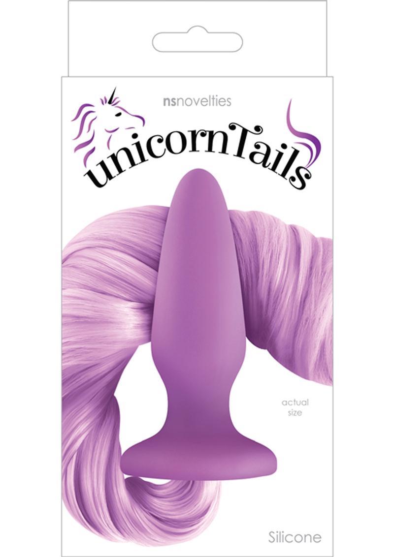 Lindo y divertido tapón anal morado con pelo morado largo