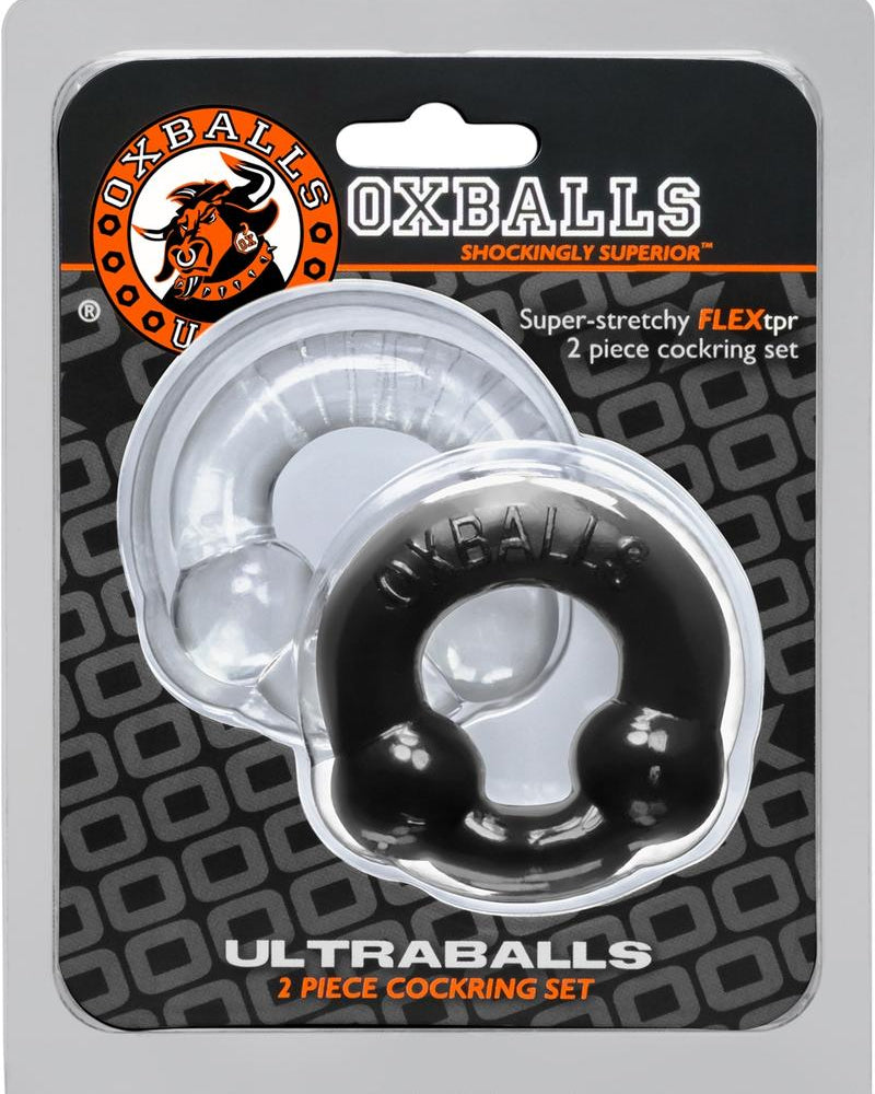 Ultraballs 2 Pack Cockring Back And Clear