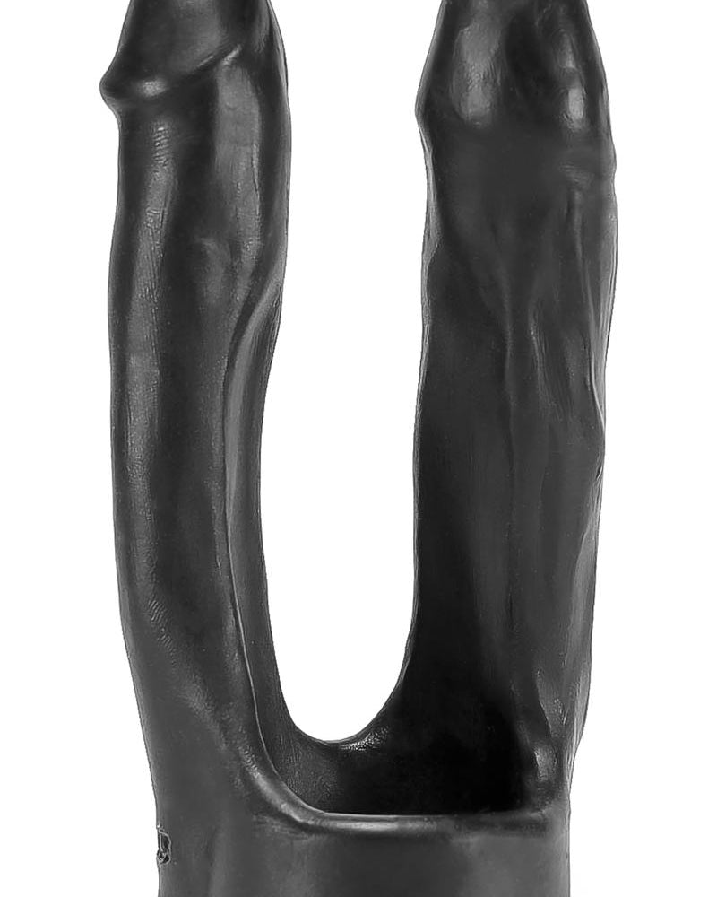 Pene de silicona con triple penetración y correa para el pene, color negro, 3 posiciones