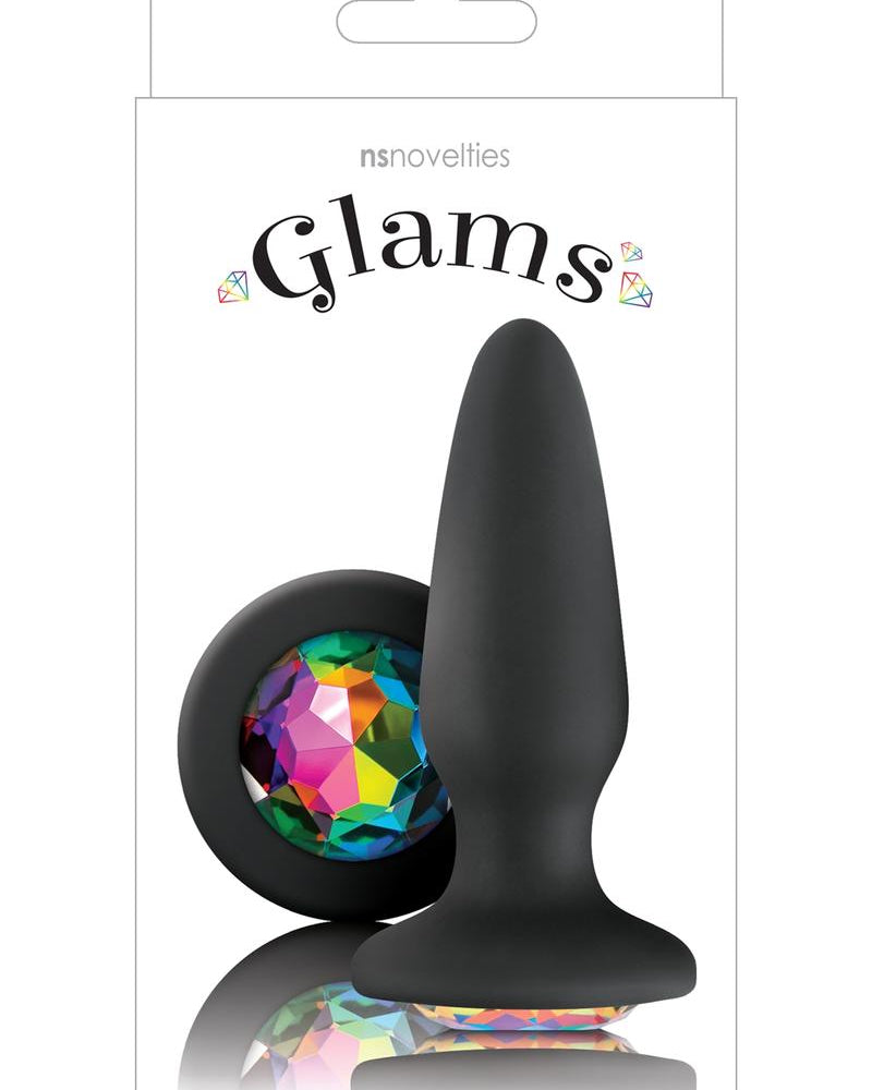 Glams Silicone Anal Plug Black Rainbow Gem