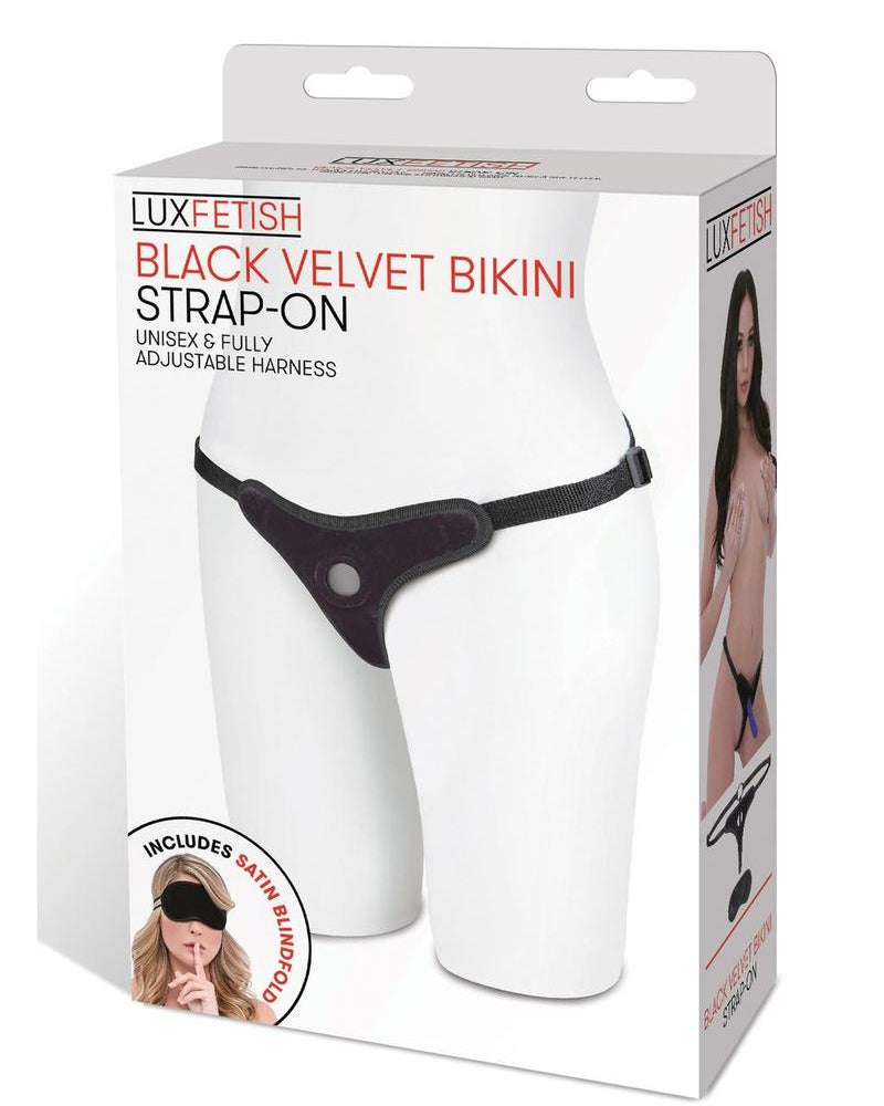 Lux Fetish Velvet Bikini Strap-On Adjustable Black