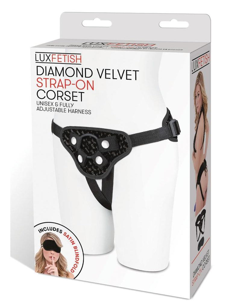 Corsé con correas ajustables de terciopelo Lux Fetish Diamond en color negro