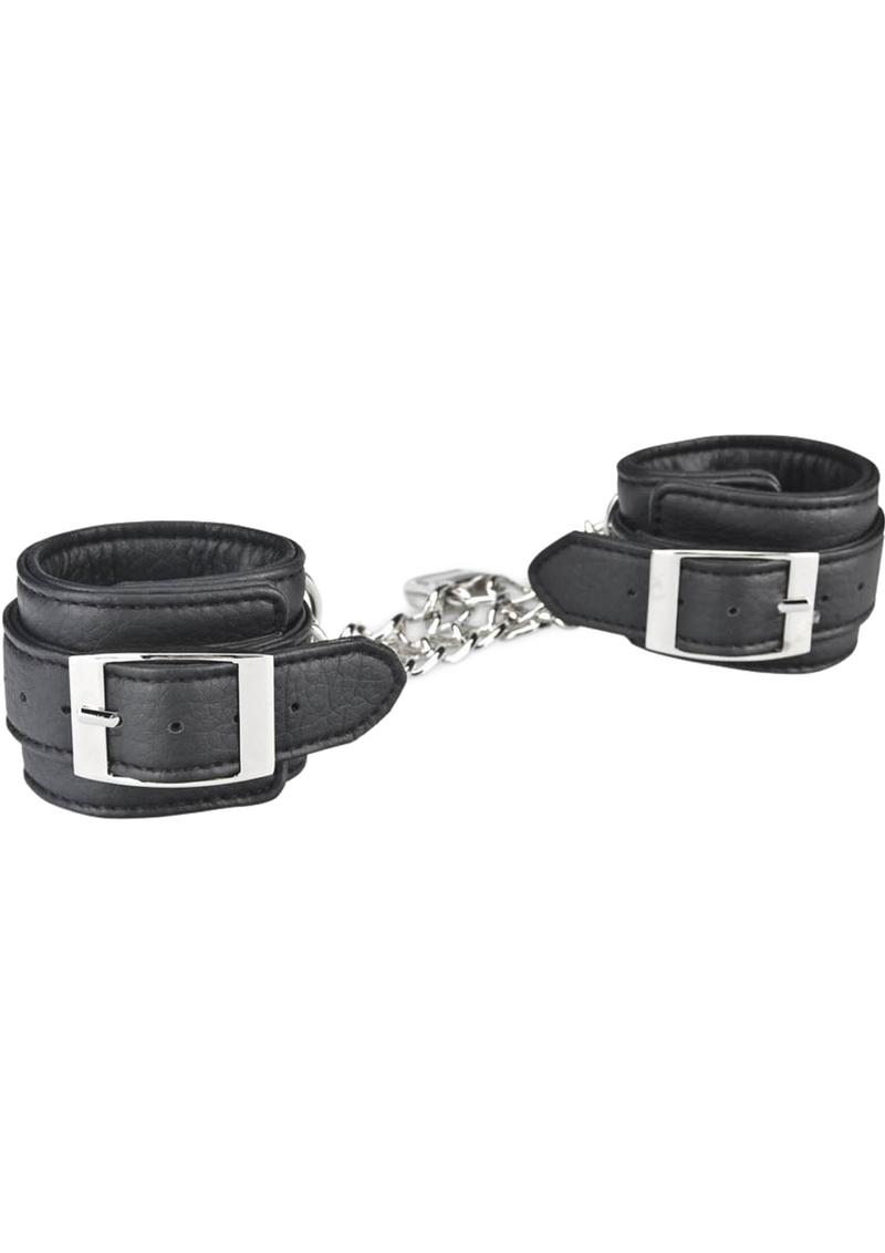 Esposas unisex de cuero sintético Lux Fetish ajustables en color negro