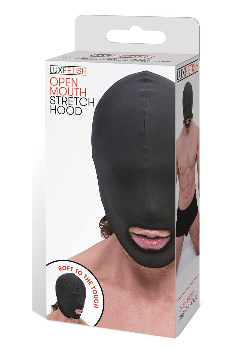 Capucha elástica con boca abierta Lux Fetish negra, talla única