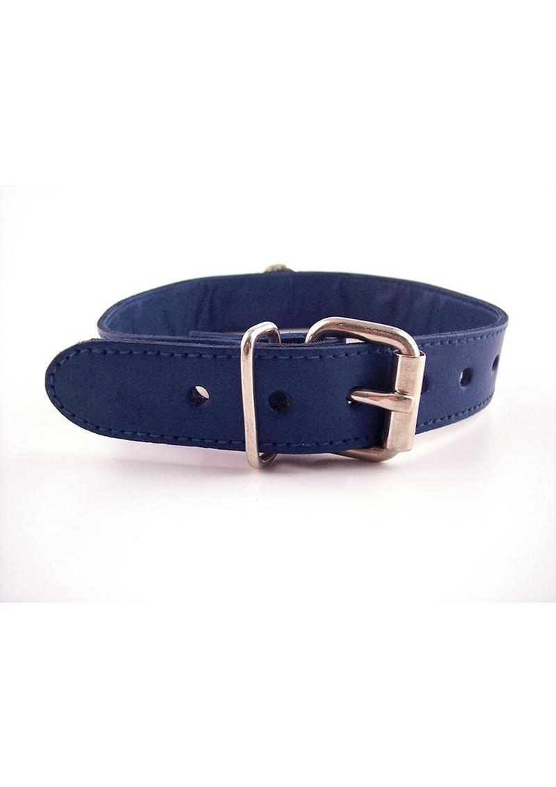 Rouge O Ring Studded Leather Collar Blue