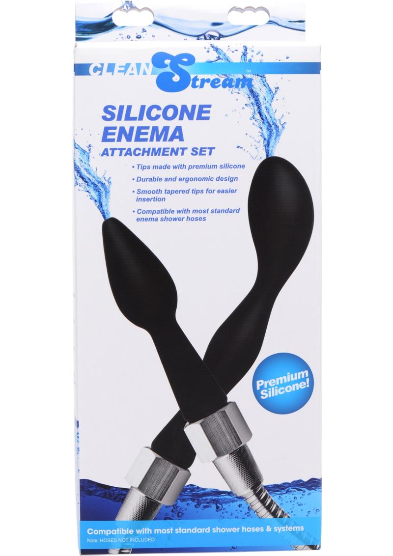 Juego de accesorios de enema de silicona Clean Stream, color negro, 2 unidades por juego