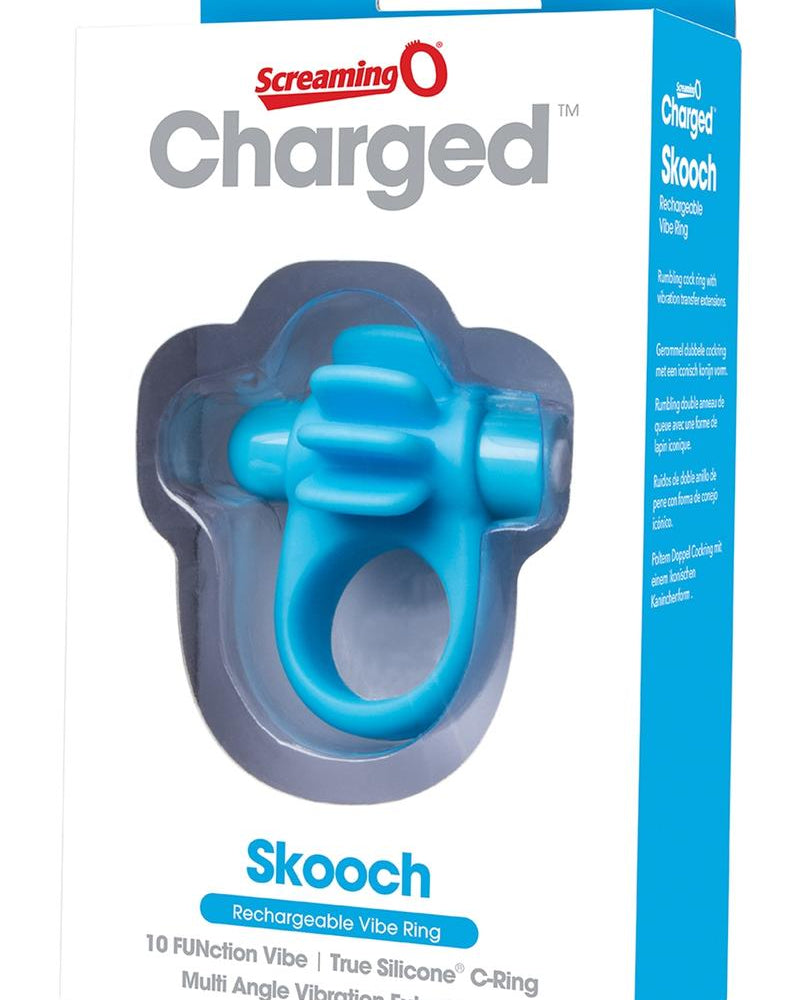 Charged Skooch Rechargeable Vibe Silicone Cock Ring Waterproof Blue