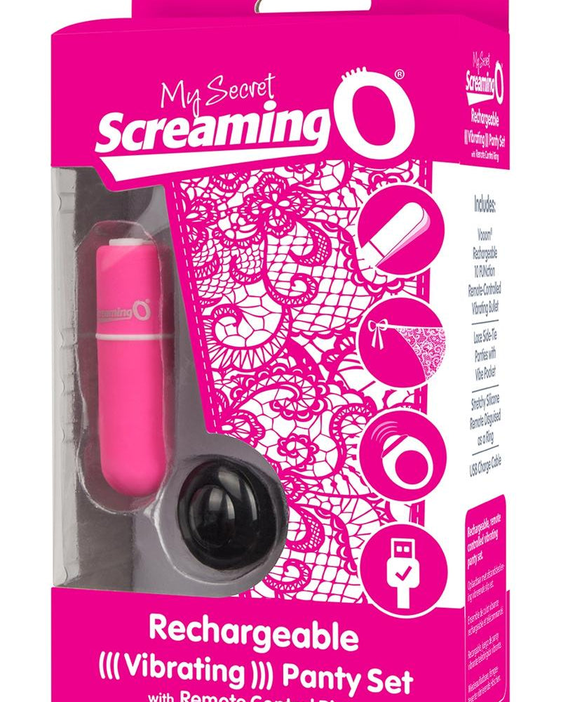 My Secret USB Rechargeable Vibrating Panty Set With Silicone Remote Control Ring Waterproof Pink