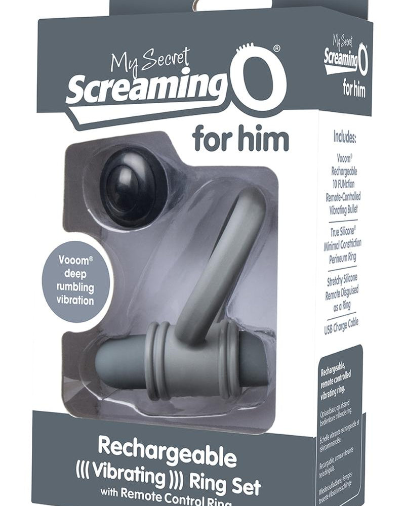 My Secret USB Rechargeable Vibrating Silicone Cock Ring Set For Him Waterproof Grey