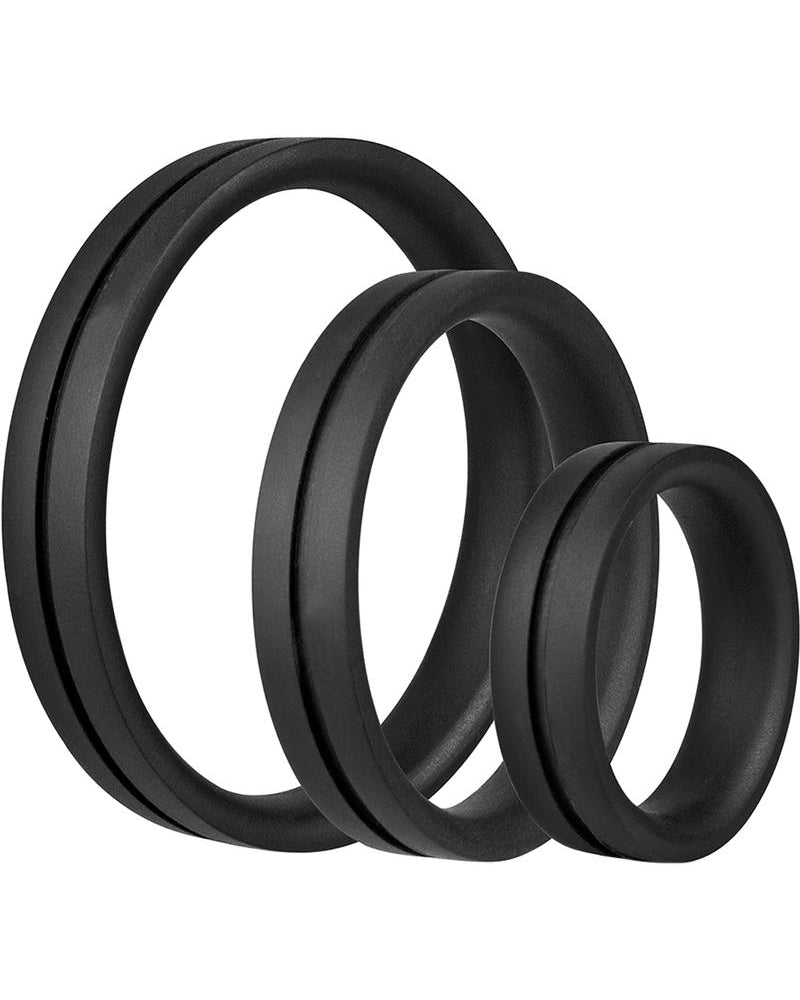 Juego de anillos de silicona para el pene Ringo Pro X3, resistente al agua, color negro, paquete de 3 piezas