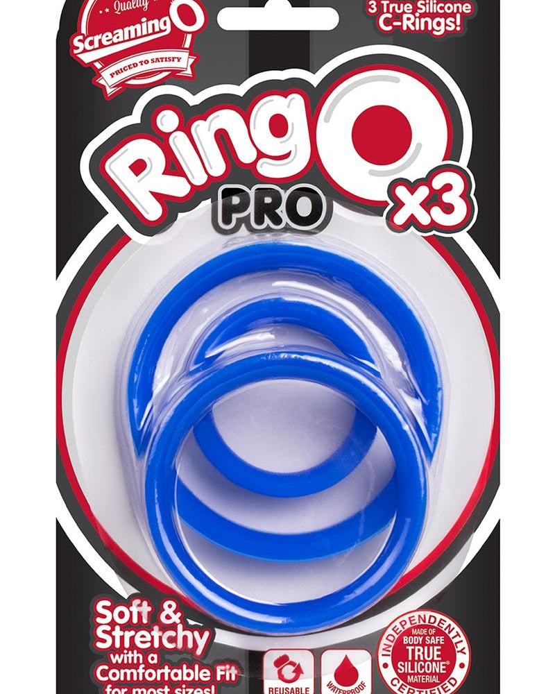 Juego de anillos de silicona para el pene Ringo Pro X3, resistente al agua, color azul, paquete de 3 piezas