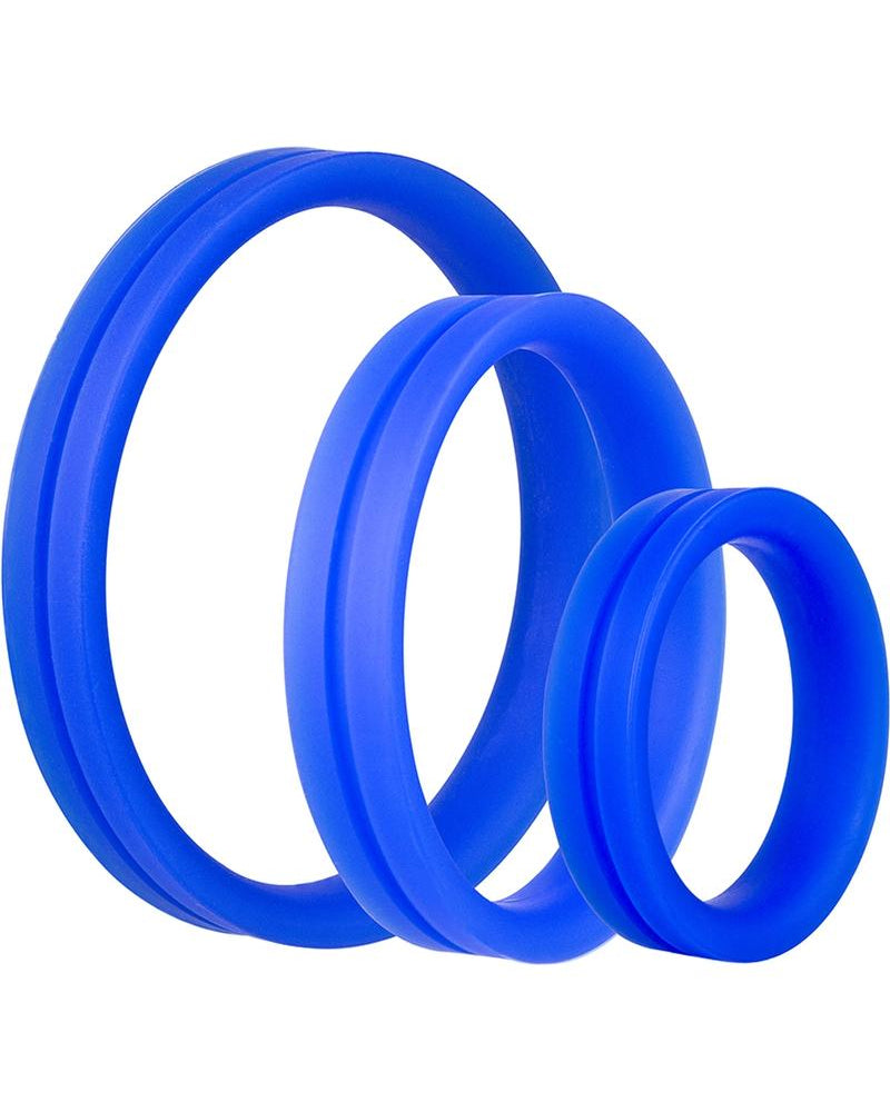 Juego de anillos de silicona para el pene Ringo Pro X3, resistente al agua, color azul, paquete de 3 piezas