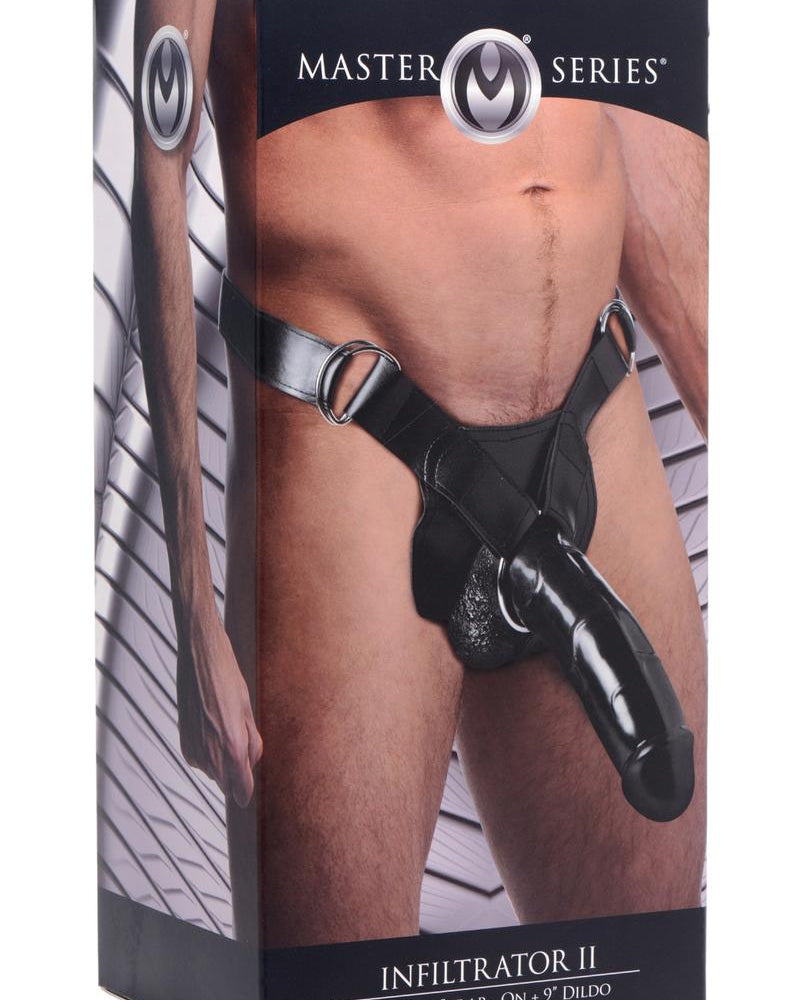 Master Series Infiltrator II Hollow Strap-On Dildo Black 9 Inch