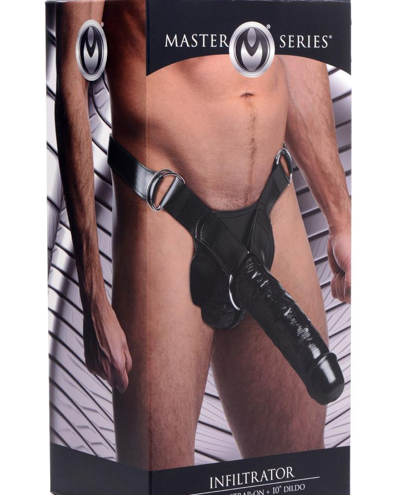 Master Series Infiltrator Hollow Strap-On Dildo Black 10 Inch