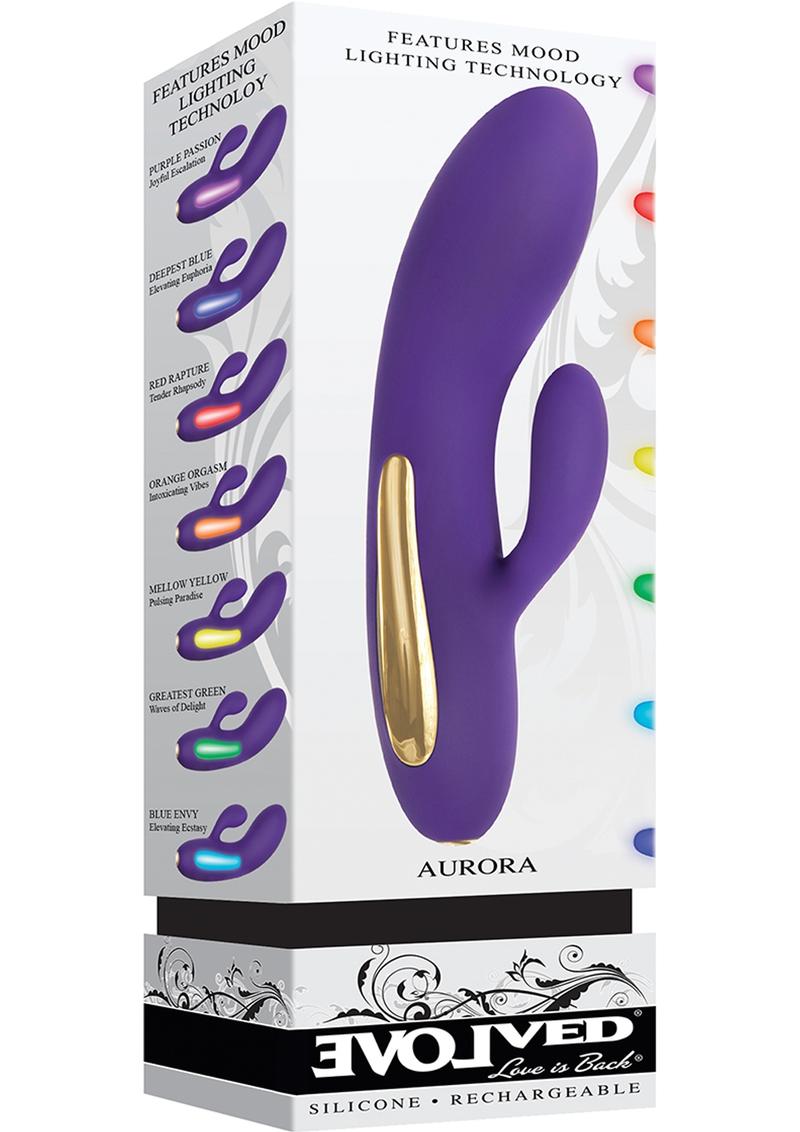 Aurora Silicone USB Rechargeable G-Spot Vibe Waterproof Purple Multi-Color LED Lights 5.7 Inch