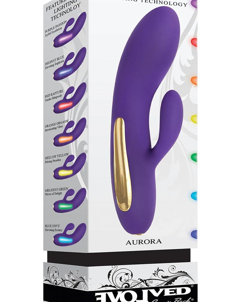 Vibrador de silicona Aurora para punto G, recargable por USB, resistente al agua, con luces LED multicolor de 5,7 pulgadas