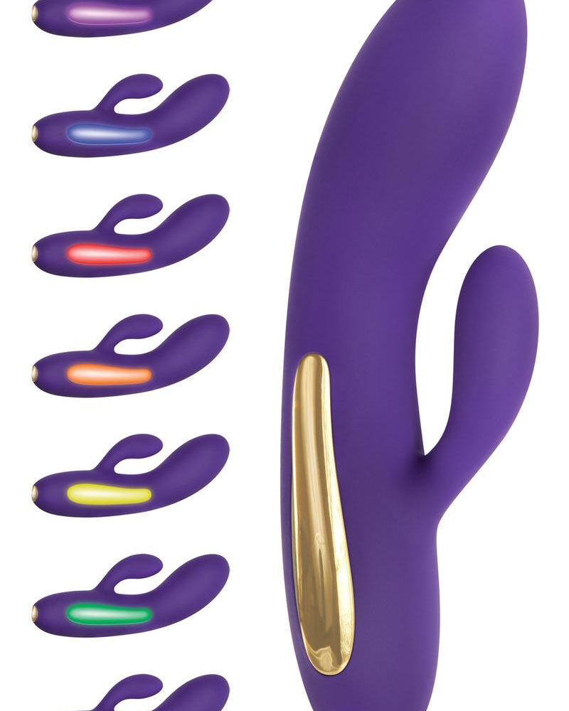 Vibrador de silicona Aurora para punto G, recargable por USB, resistente al agua, con luces LED multicolor de 5,7 pulgadas