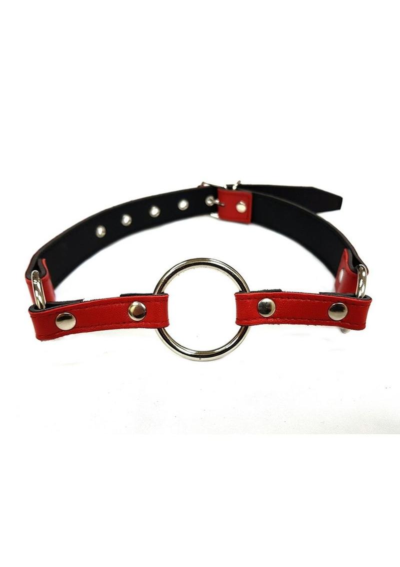 Rouge O Ring Leather Mouth Gag Adjustable Red