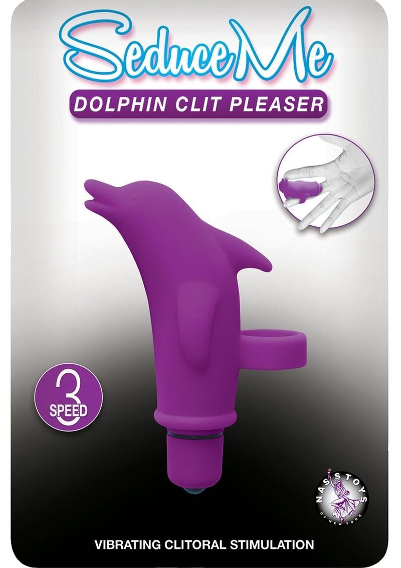 Seduce Me Dolphin - Masajeador de dedos de silicona para placer de clítoris, resistente al agua, morado, 3,5 pulgadas