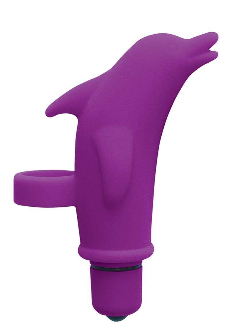 Seduce Me Dolphin - Masajeador de dedos de silicona para placer de clítoris, resistente al agua, morado, 3,5 pulgadas