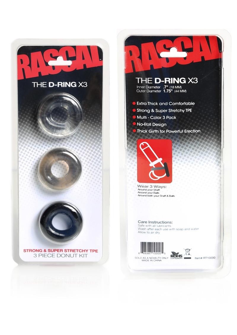 Rascal The D-Ring X3 Cockrings Assorted Colors 3 Each Per Set