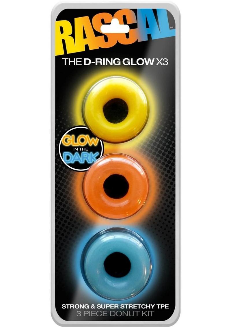 Rascal The D-Ring Glow X3 Glow In The Dark Cockrings Assorted Colors 3 Each Per Set