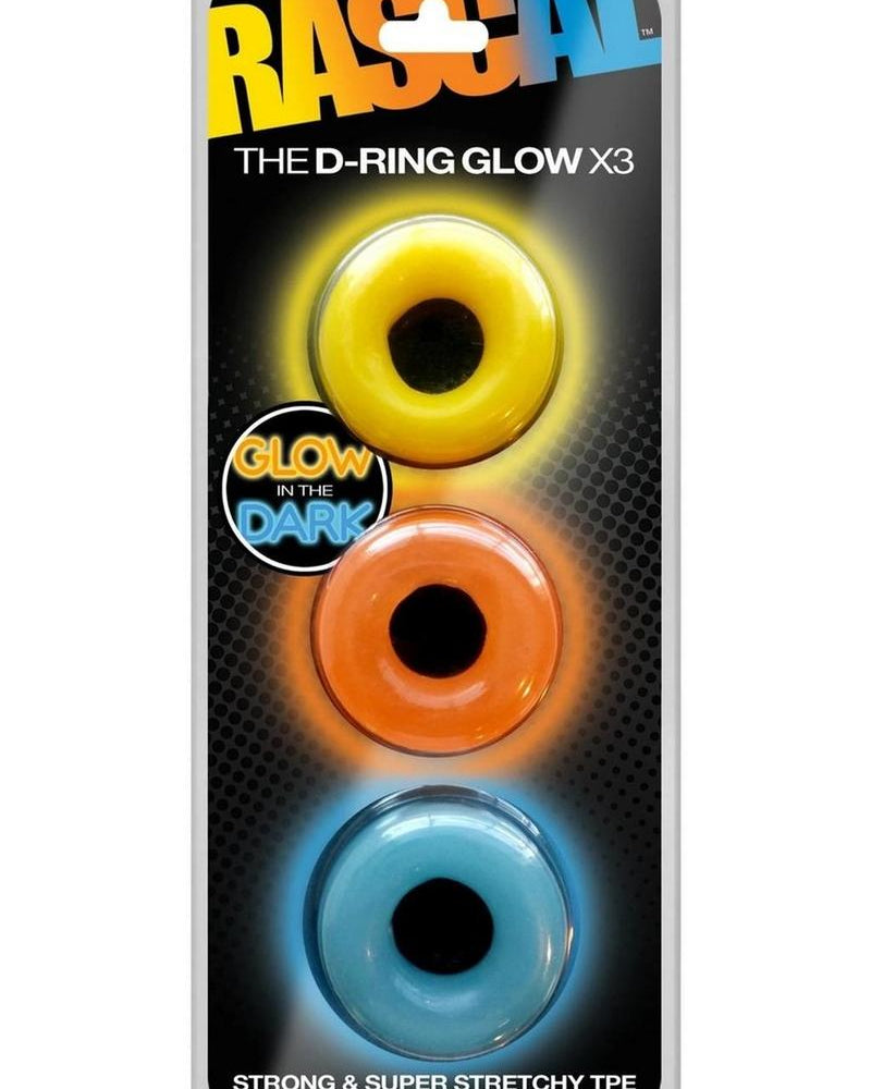 Rascal The D-Ring Glow X3 Glow In The Dark Cockrings Assorted Colors 3 Each Per Set