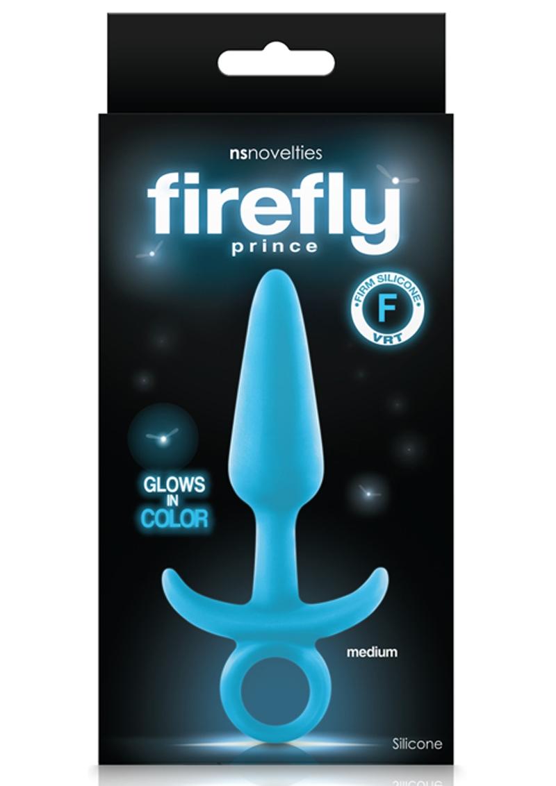 Tapón anal de silicona firme que brilla en la oscuridad de tamaño mediano de 5 pulgadas de color azul de Firefly Prince