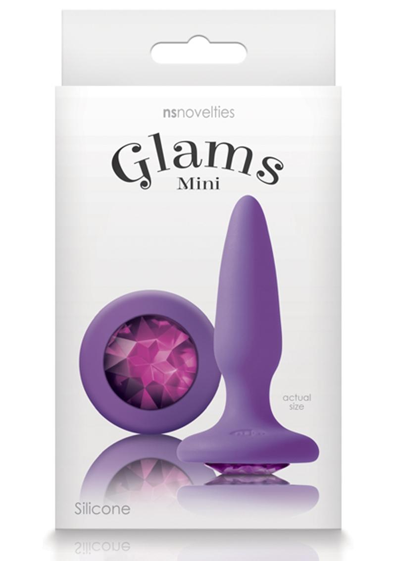 Mini tapón anal de silicona Glams con gema morada de 3,3 pulgadas