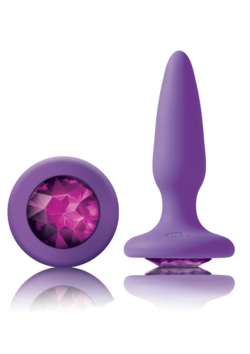 Mini tapón anal de silicona Glams con gema morada de 3,3 pulgadas