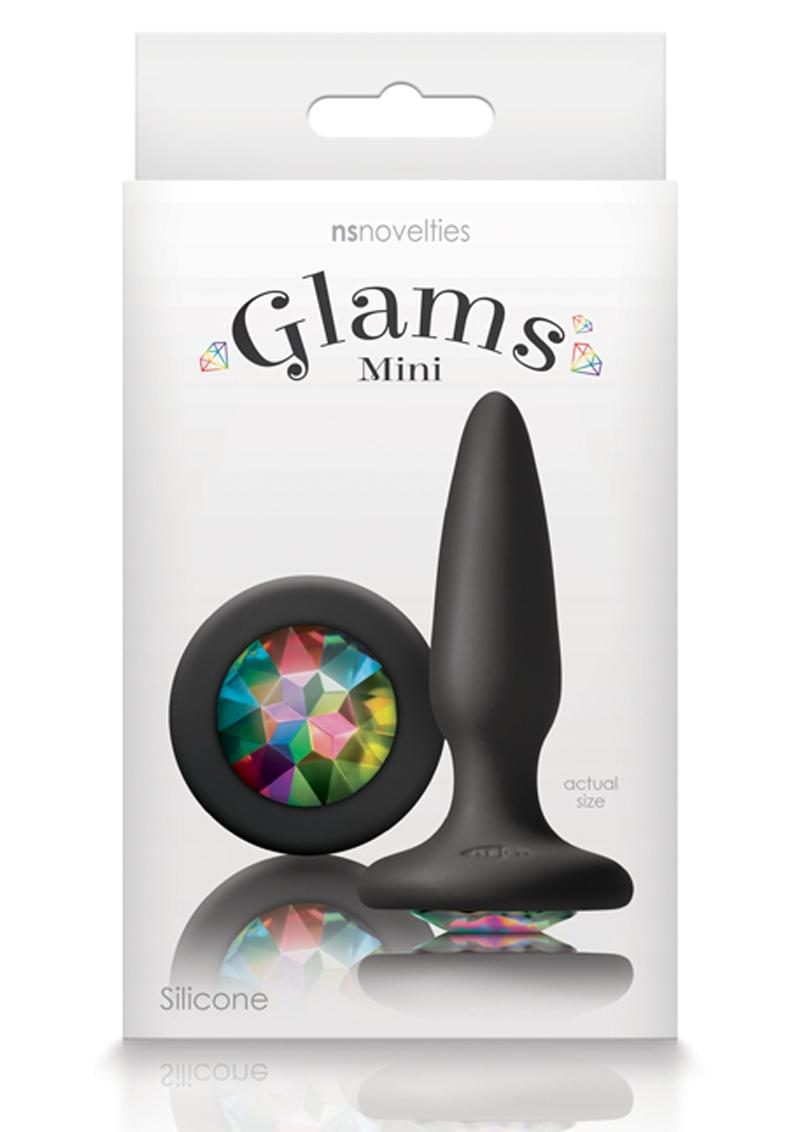 Mini tapón anal de silicona negro Glams Rainbow Gem de 3,3 pulgadas